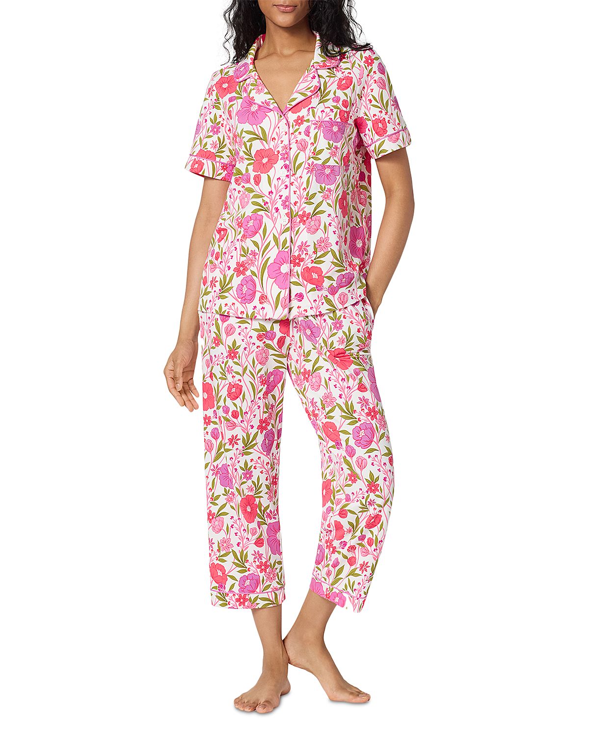 BedHead Pajamas Minuet Toile Short Sleeve Classic Stretch Jersey Cropped Pajama Set - Exclusive