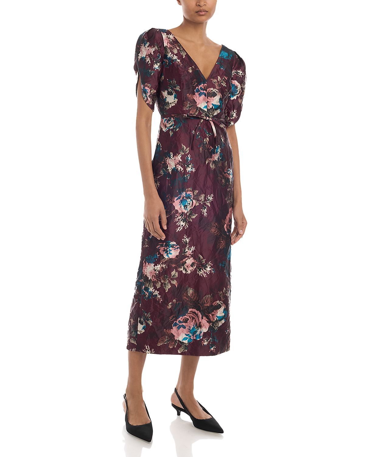 Erdem Textured Satin V Neck Mini Pencil Dress
