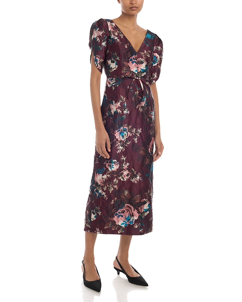 Erdem Textured Satin V Neck Mini Pencil Dress