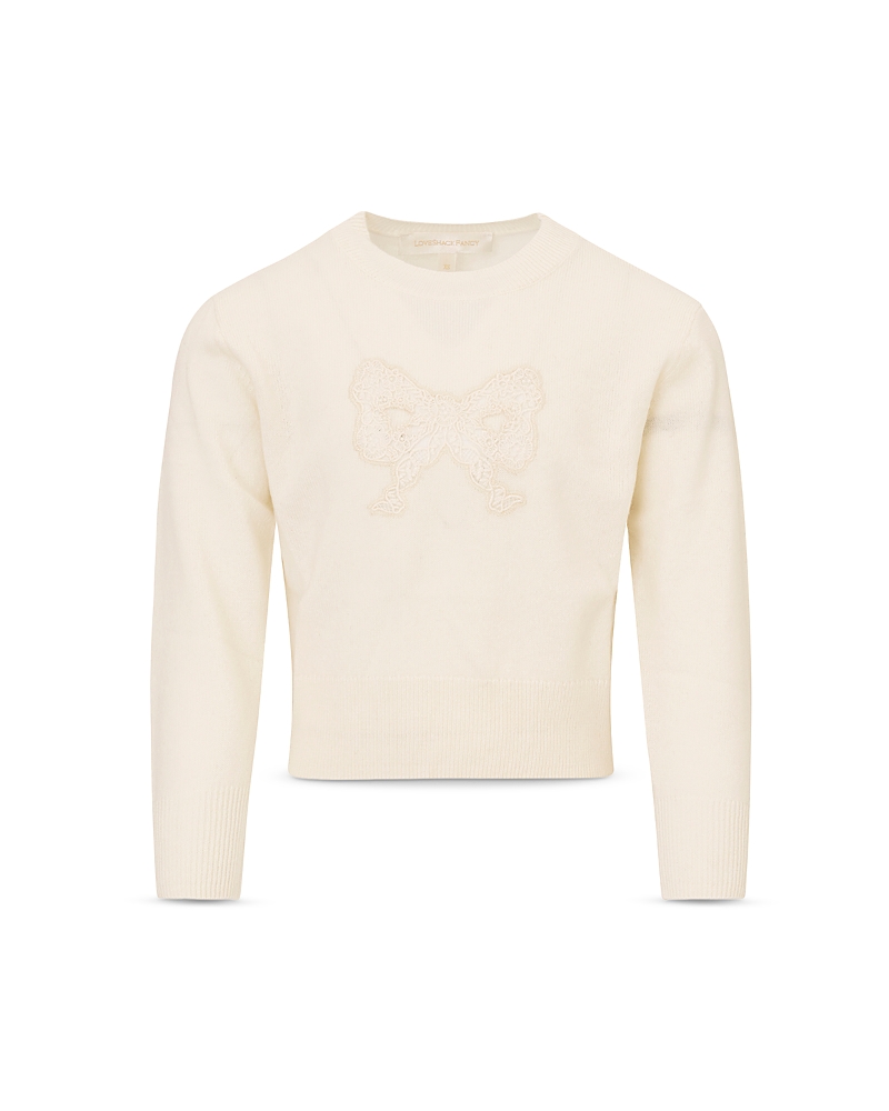 LoveShackFancy Girls' Zolee Tween Wool & Cashmere Bow Sweater - Little Kid, Big Kid