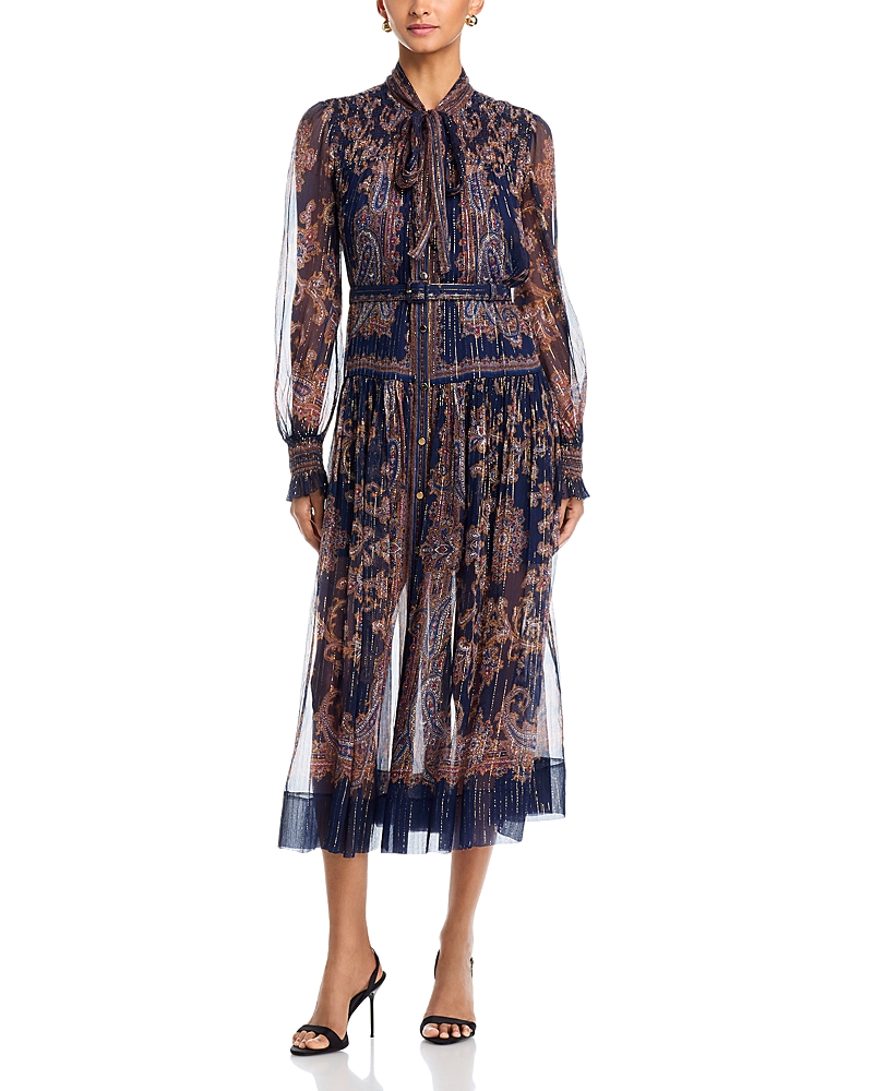 Self-Portrait Navy Printed Georgette Midi Dress