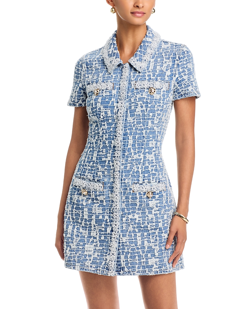 Self-Portrait Blue Collared Textured Denim Mini Dress