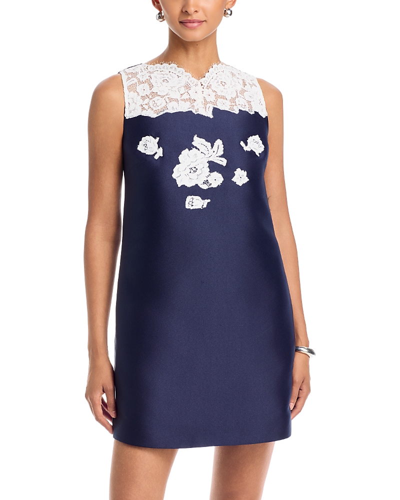 Self-Portrait Navy Taffeta Lace Mini Dress