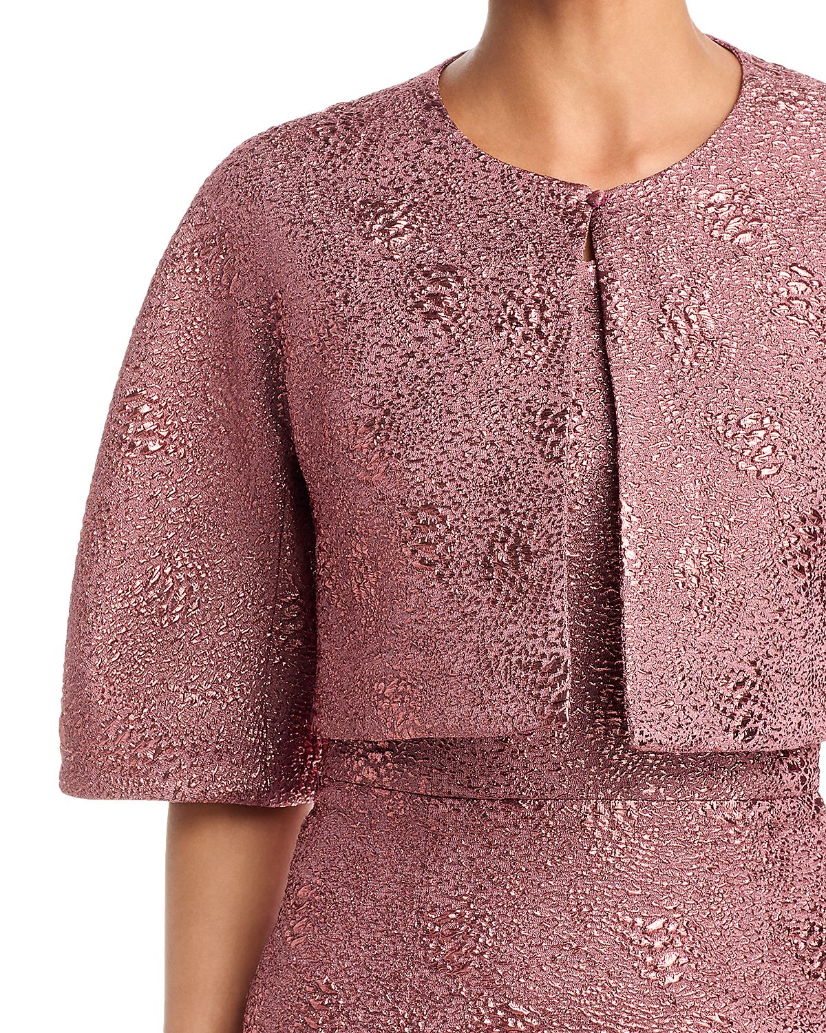 Teri Jon by Rickie Freeman Metallic Jacquard Bolero Jacket