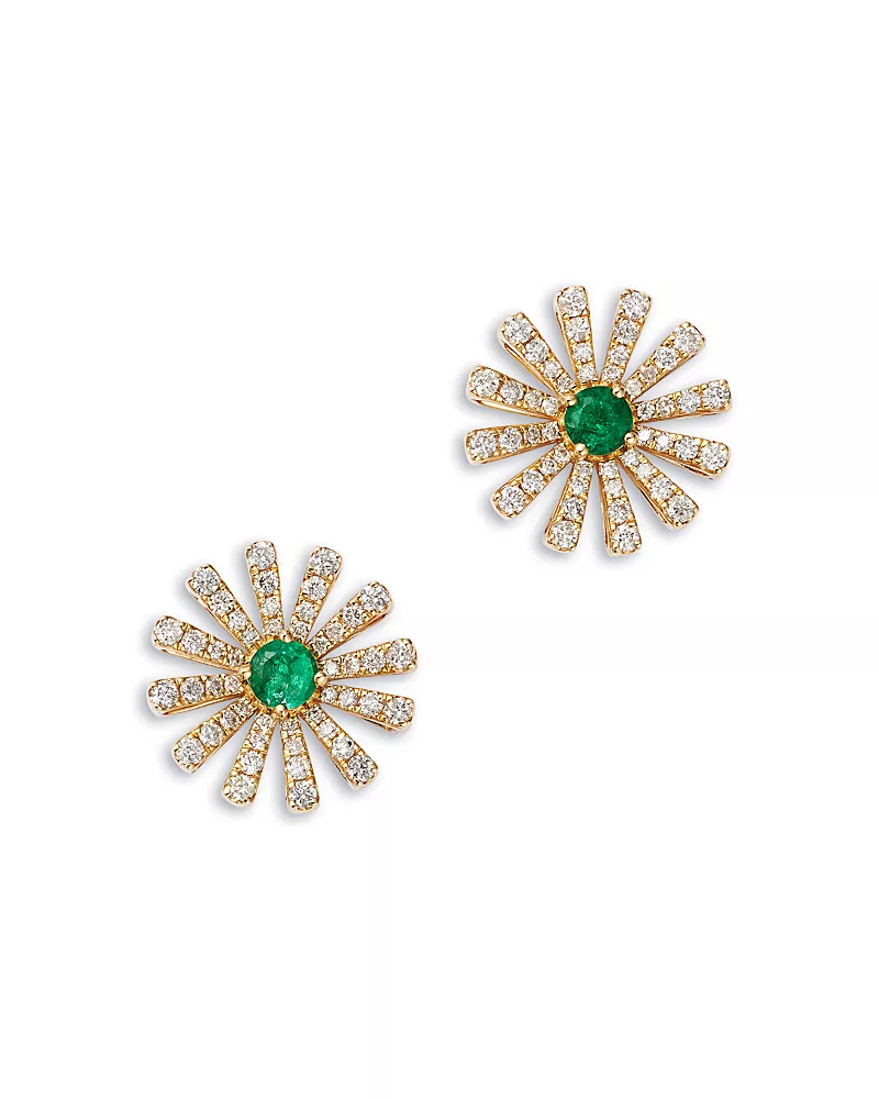 Bloomingdale's Fine Collection Emerald & Diamond Daisy Stud Earrings in 14K Yellow Gold