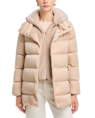 Mixed Media Faux Fur Trim Puffer Jacket