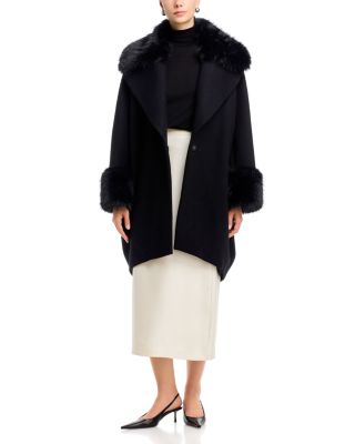 Faux Fur Collar Wool-Blend Velour Coat