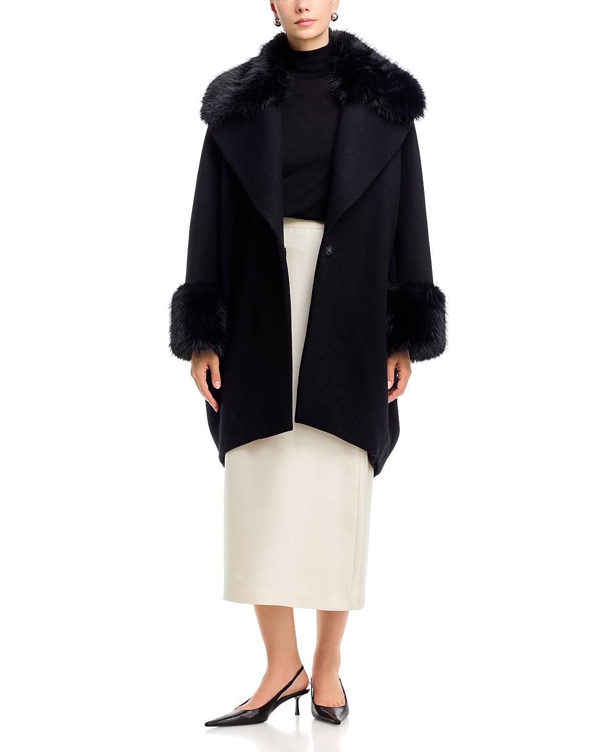 Herno Faux Fur Collar Wool-Blend Velour Coat
