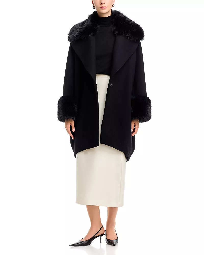 Herno Faux Fur Collar Wool-Blend Velour Coat