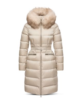 Moncler Boedic Hooded Shearling Trimmed Long Down Jacket