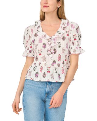 Ruffled Cotton V Neck Top