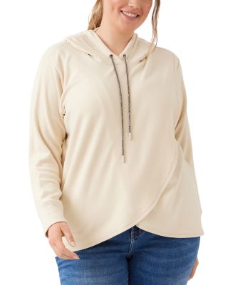 Plus Size Rhinestone Drawstring Crossover Sweatshirt 