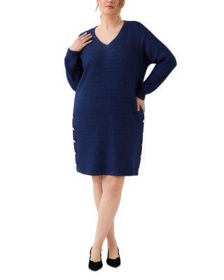 Plus Long Sleeve Button Detail Dress