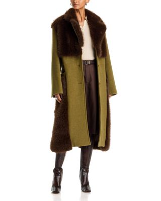 Faux Fur Trim Belted Top Coat