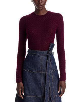Pointelle Merino Wool Crewneck Sweater