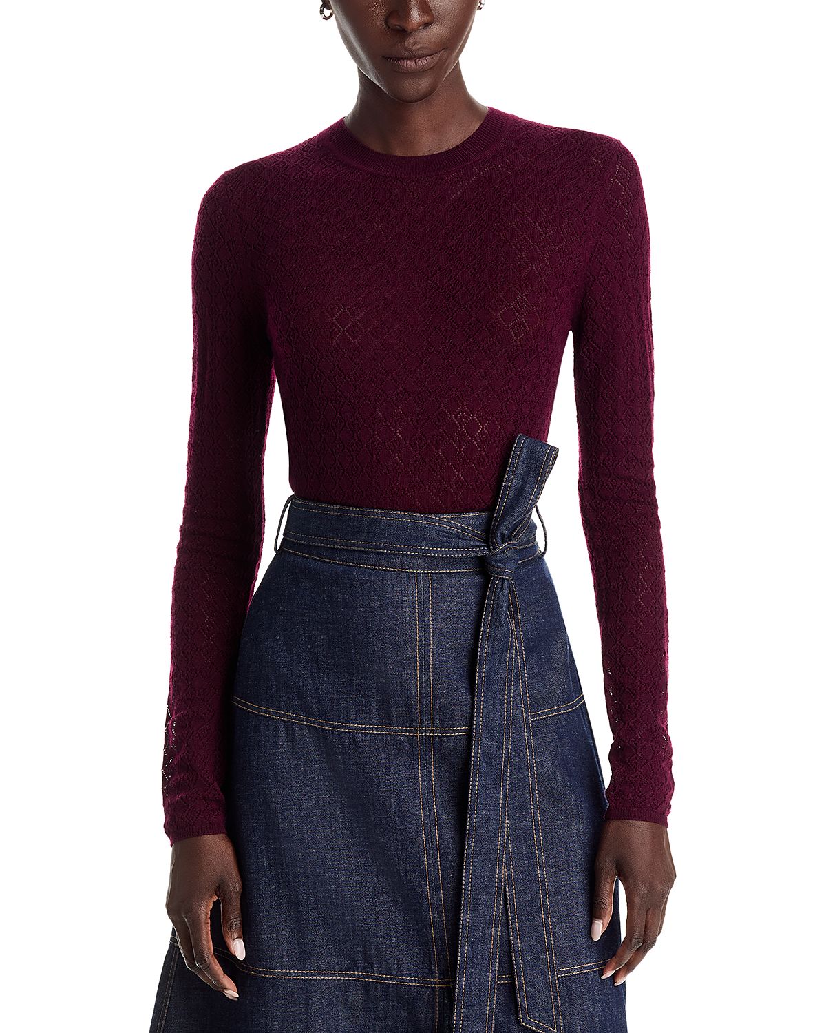 Tanya Taylor Pointelle Merino Wool Crewneck Sweater