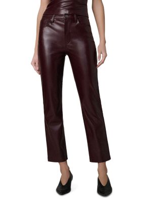 The Lyra Slim Faux Leather Jeans in Cabernet