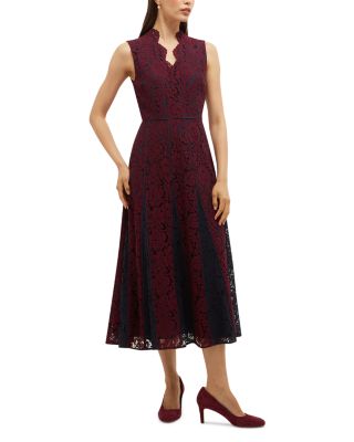 Petites Quin Contrast Pleated Midi Dress