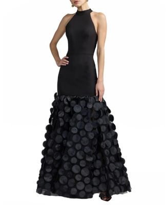  Crepe Halter Neck Trumpet Gown With Sheer Skirt