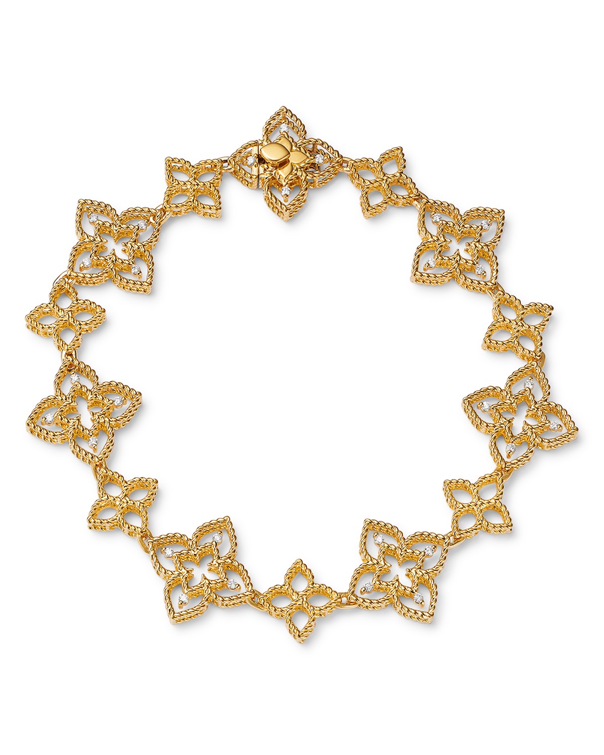 18K Yellow Gold Diamond Open Flower Link Bracelet, 0.16 tcw