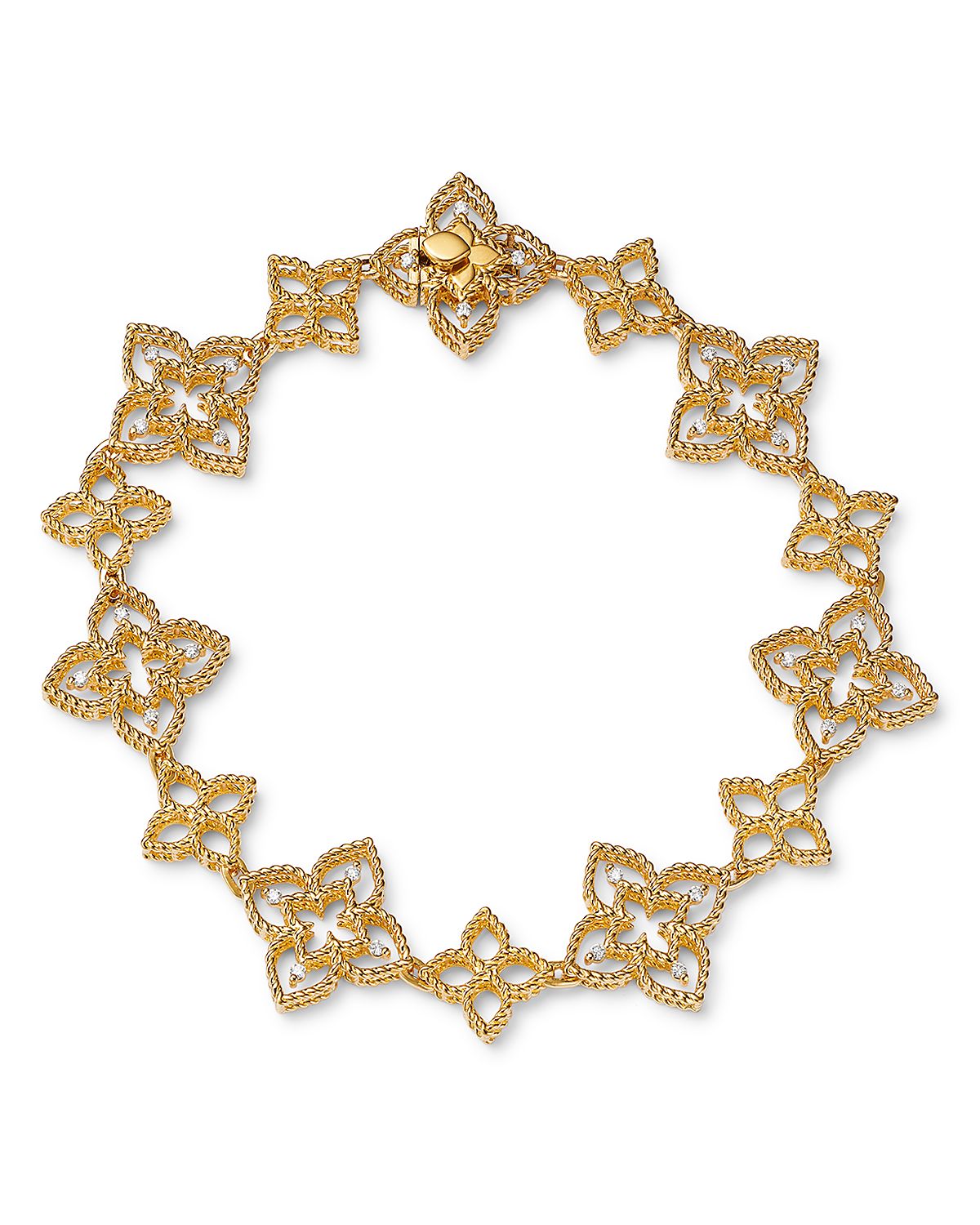 Roberto Coin 18K Yellow Gold Diamond Open Flower Link Bracelet, 0.16 tcw