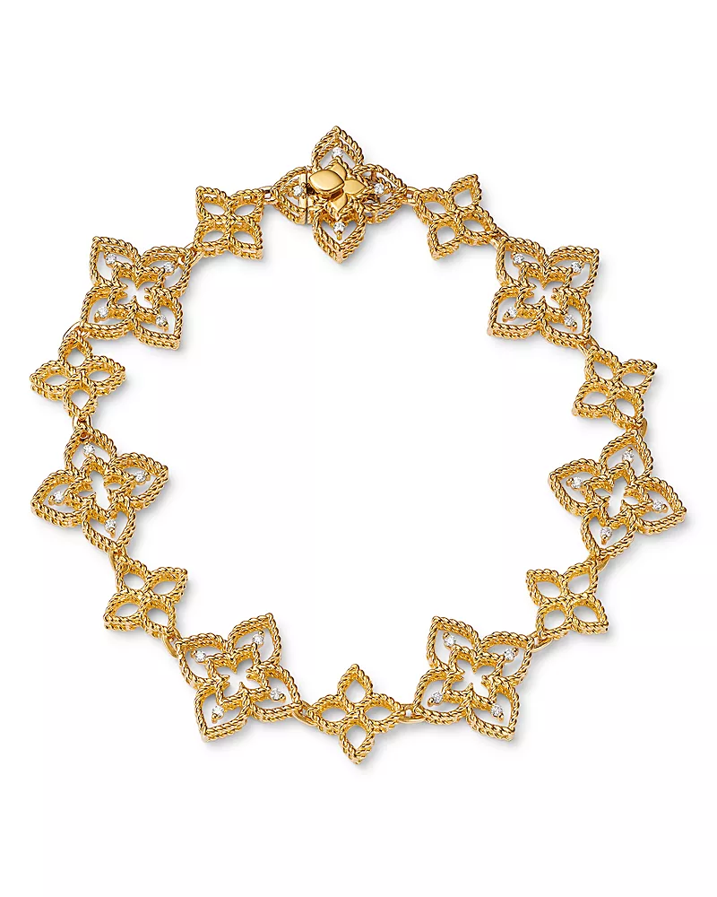 Roberto Coin 18K Yellow Gold Diamond Open Flower Link Bracelet, 0.16 tcw