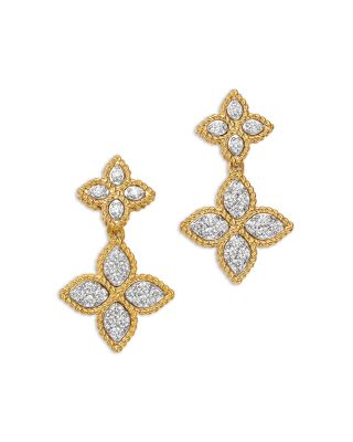 18K White & Yellow Gold Princess Flower Diamond Dangle Drop Earrings, 0.43 tcw
