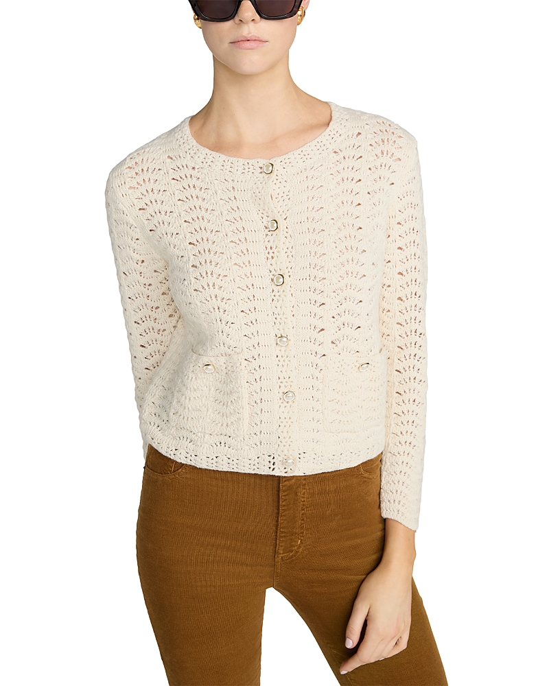 Frame The Chevron Cotton & Wool Crewneck Cardigan Sweater