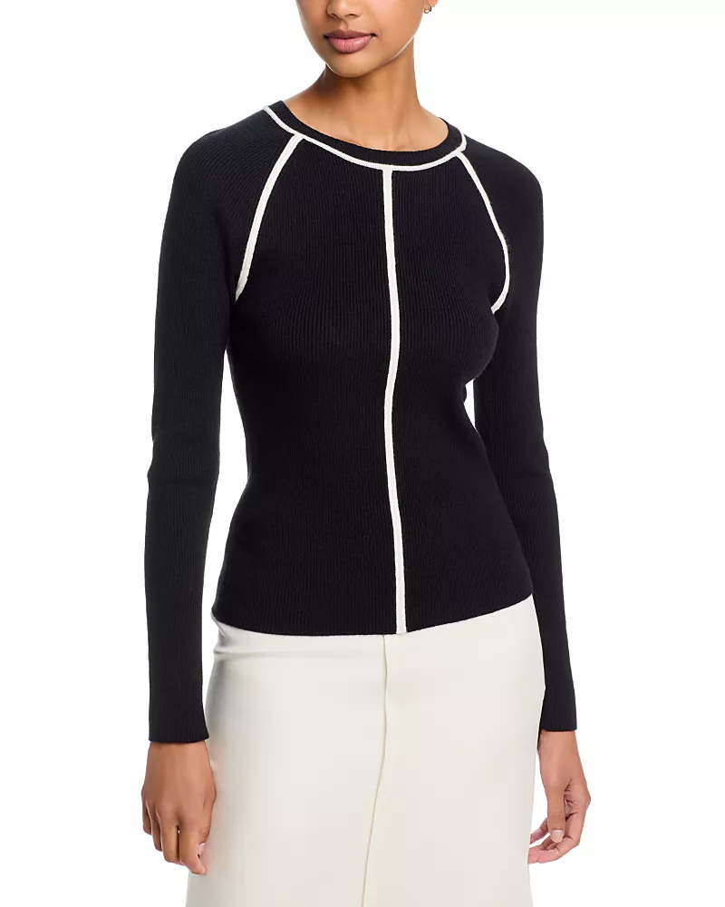 T Tahari Crewneck Raglan Rib Knit Sweater