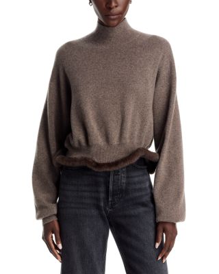 Wool Blend Faux Fur Trim Turtleneck Sweater