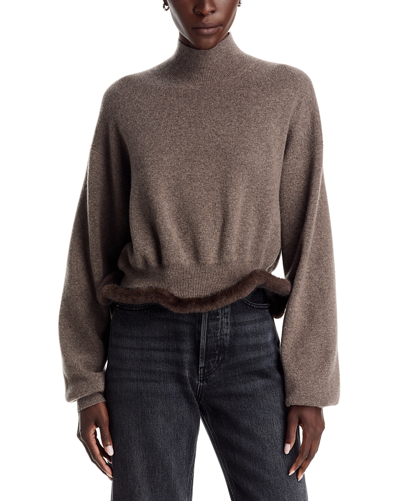 alexanderwang Wool Blend Faux Fur Trim Turtleneck Sweater