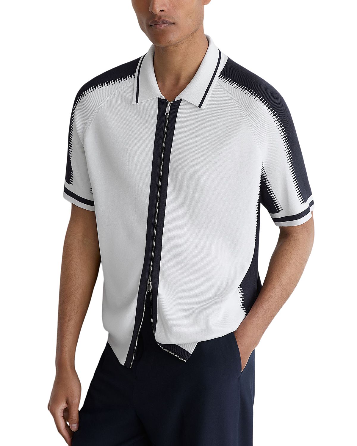 Reiss Kelney Zip Through Stripe Shirt