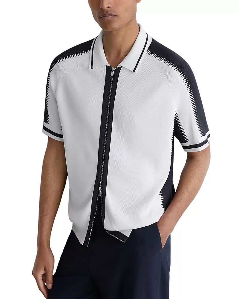 Reiss Kelney Zip Through Stripe Shirt