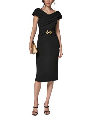 Portrait Neck Hardware Trim Sheath Dress - thumbnail 2