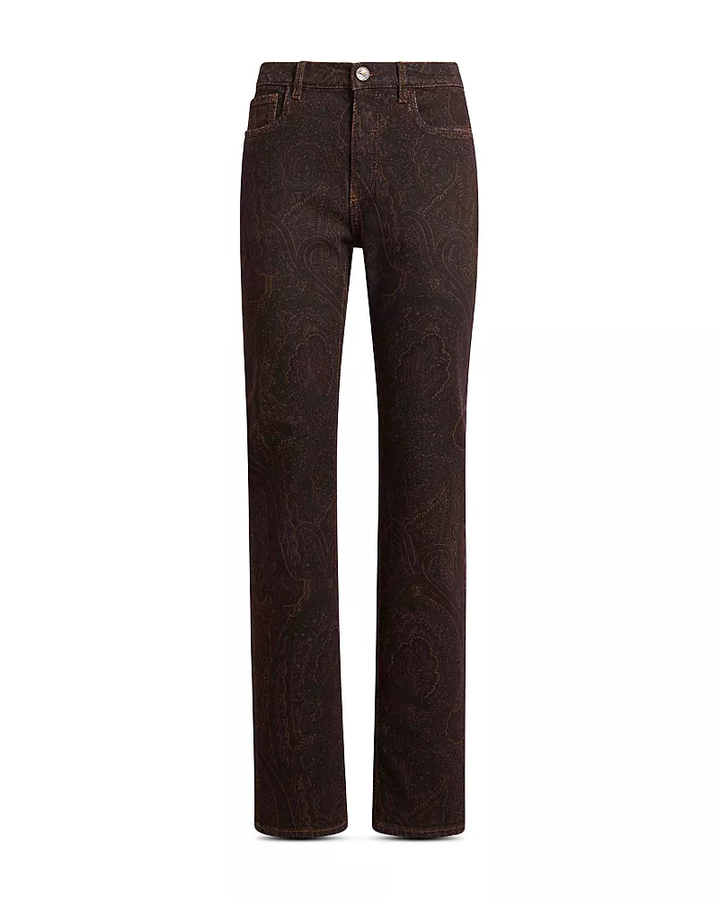 Etro Cotton Stretch Printed Straight Jeans in Printed Bordeaux