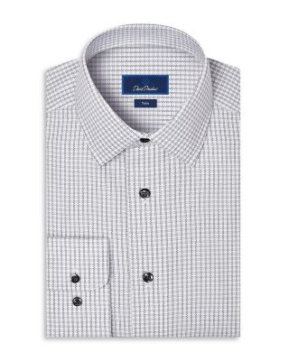 Trim Fit Textured Cotton Check Dress Shirt