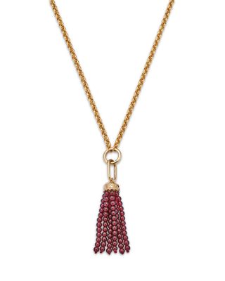 Beaded Garnet & Diamond Accent Pendant Necklace in 14K Yellow Gold
