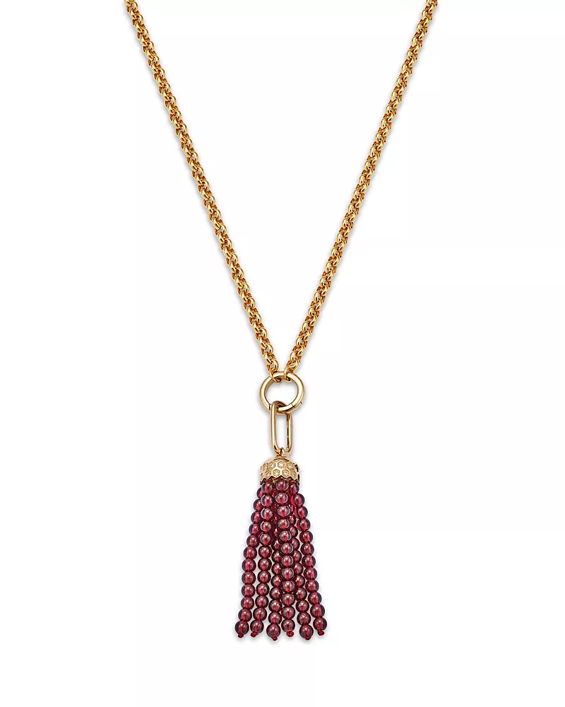 Bloomingdale's Fine Collection Beaded Garnet & Diamond Accent Pendant Necklace in 14K Yellow Gold