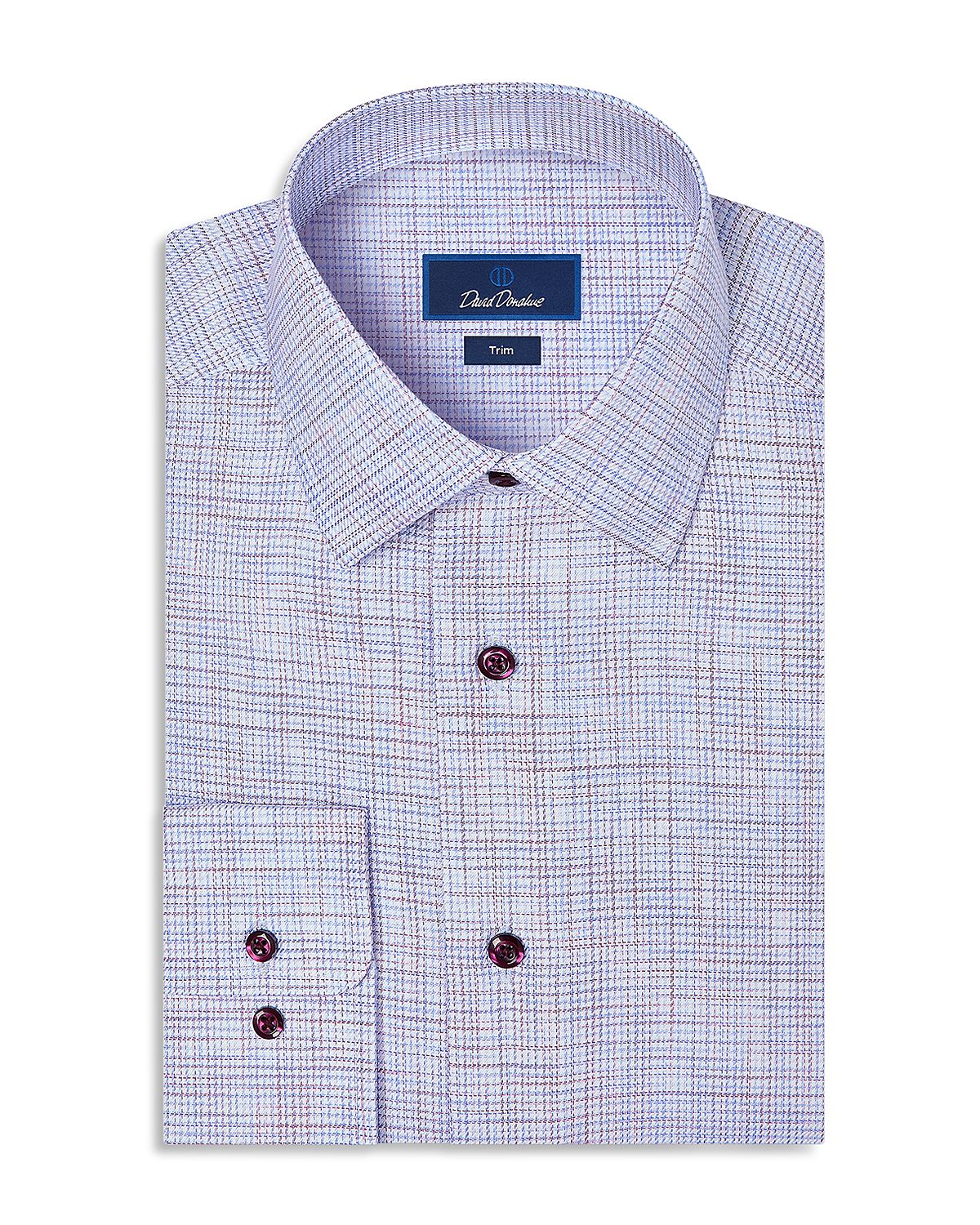 David Donahue Trim Fit Multi Check Cotton Dress Shirt