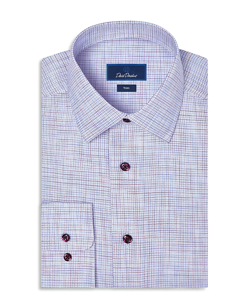 David Donahue Trim Fit Multi Check Cotton Dress Shirt