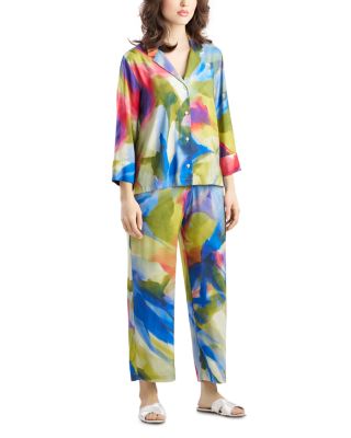 Kumo Printed Satin Notched Collar Pajama Set