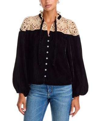 Shiloh Lace Yoke Velvet Blouse