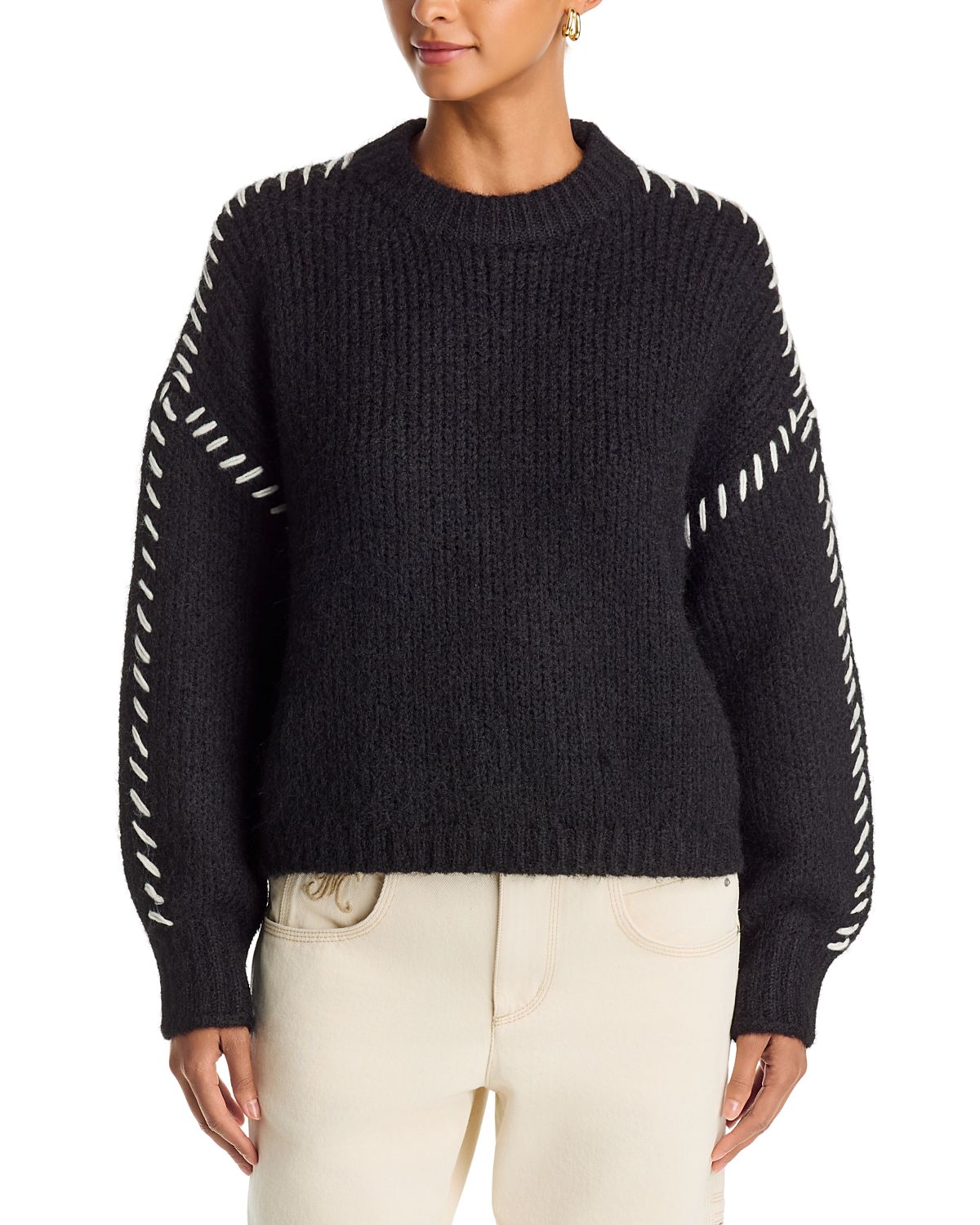 Aqua Whipstitch Trim Crewneck Sweater - Exclusive