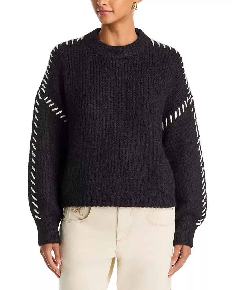 Aqua Whipstitch Trim Crewneck Sweater - Exclusive