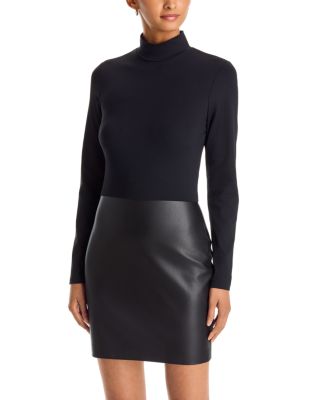 Turtleneck Mixed Media Faux Leather Dress