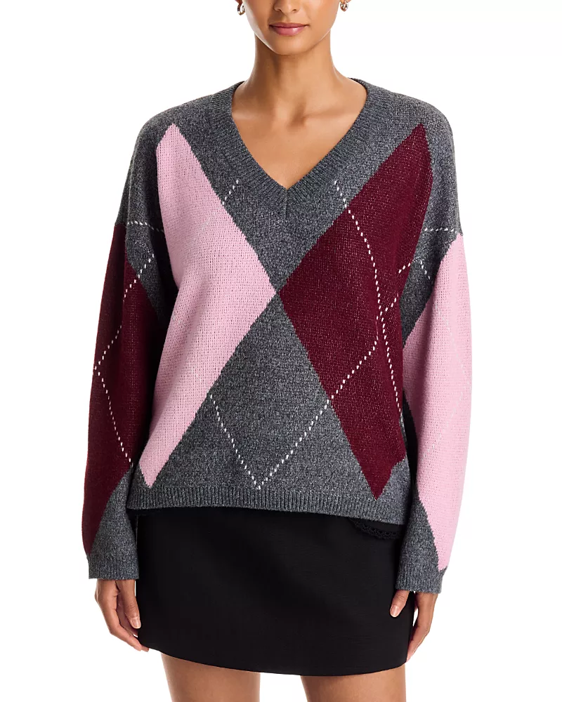 Aqua Argyle V Neck Sweater - Exclusive