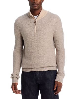 Jacquard Quarter Zip Wool Cashmere Sweater - Exclusive