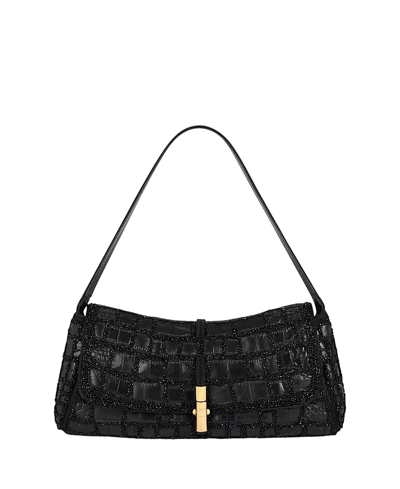 Balmain Metropolis Bag in Crocodile-Effect Leather with Embroidery