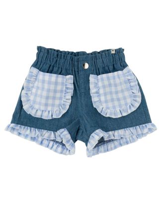 Girls' Denim Libby Checks Pocket Ruffle Short - Baby, Little Kid
