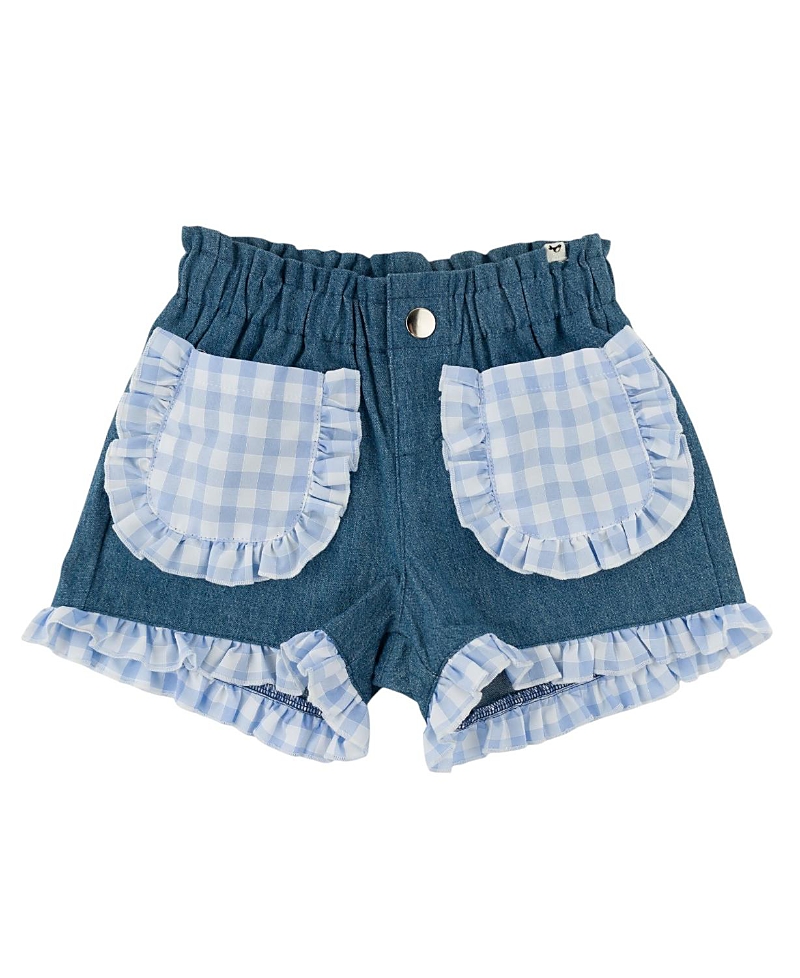 oh baby! Girls' Denim Libby Checks Pocket Ruffle Short - Baby, Little Kid